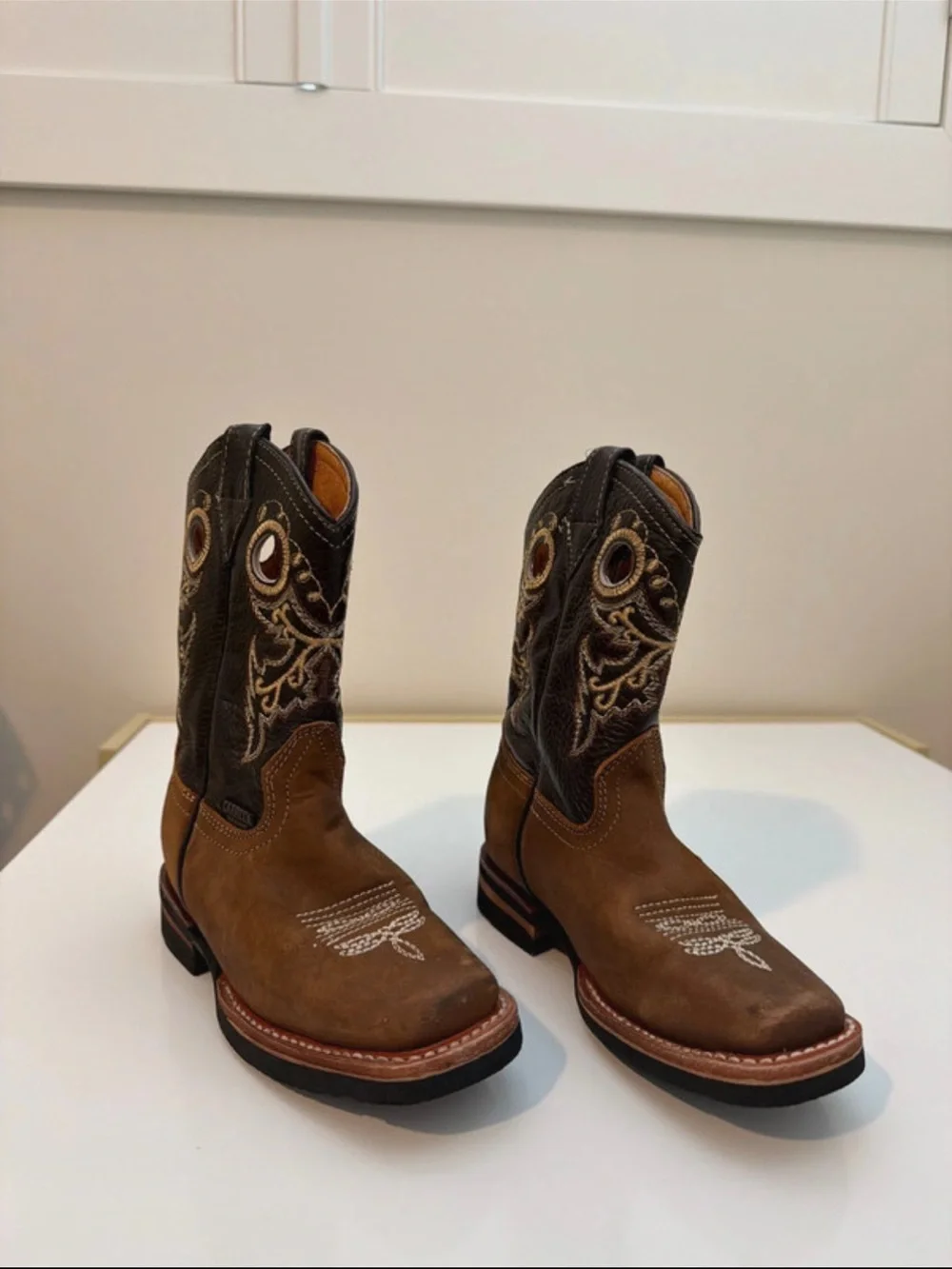 Kids Brown Western Pull-On Cowboy Boots with Embroidered Shaft